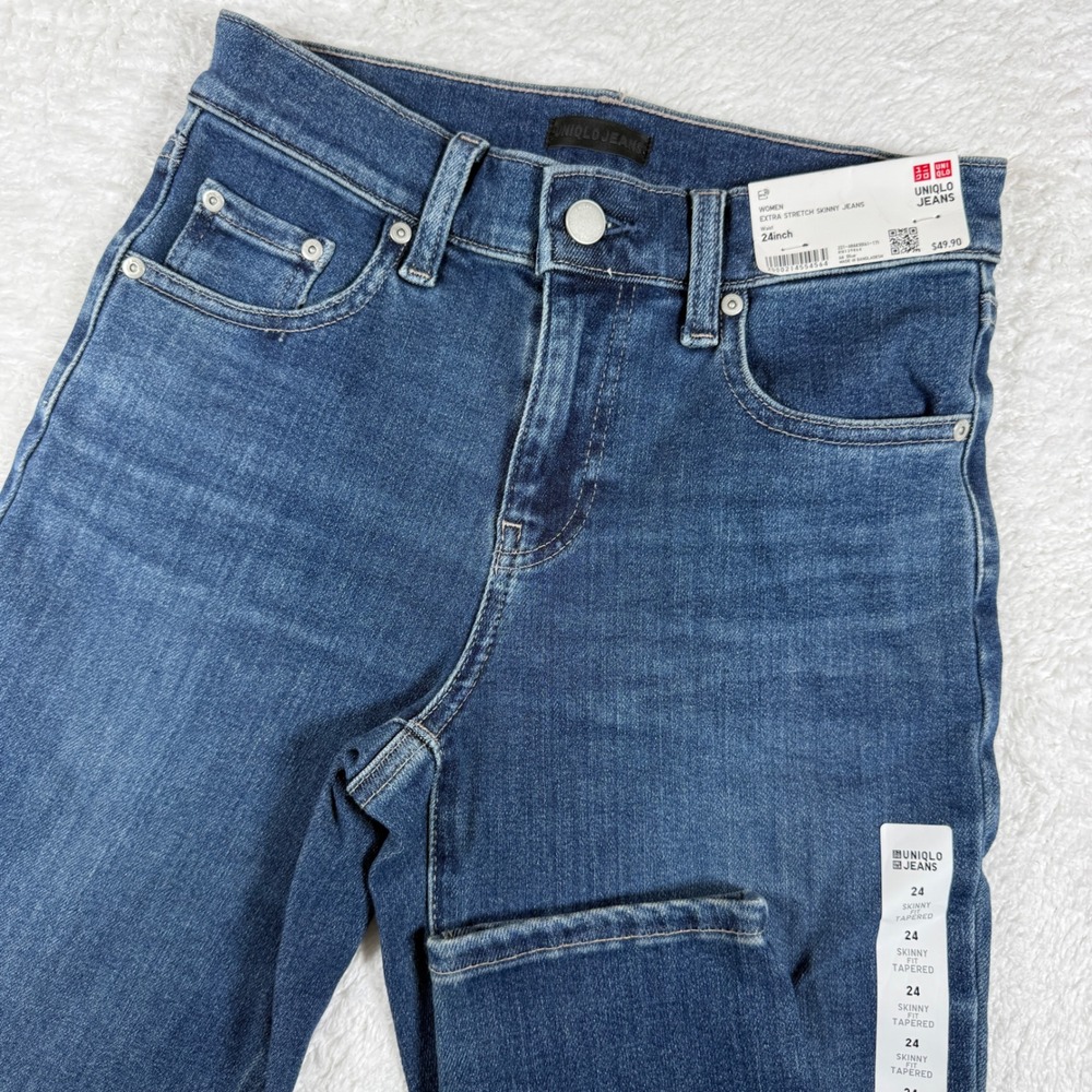 NEW Uniqlo Women 24 Skinny Jeans Blue Spandex Extra Stretch Tapered 221-484430